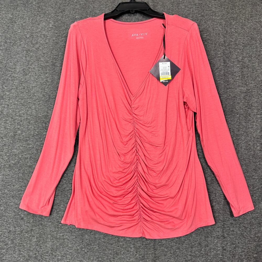 Ava & Viv Womens Top Size X 14/16 Coral Long Sleeve Ruching Front Layering New